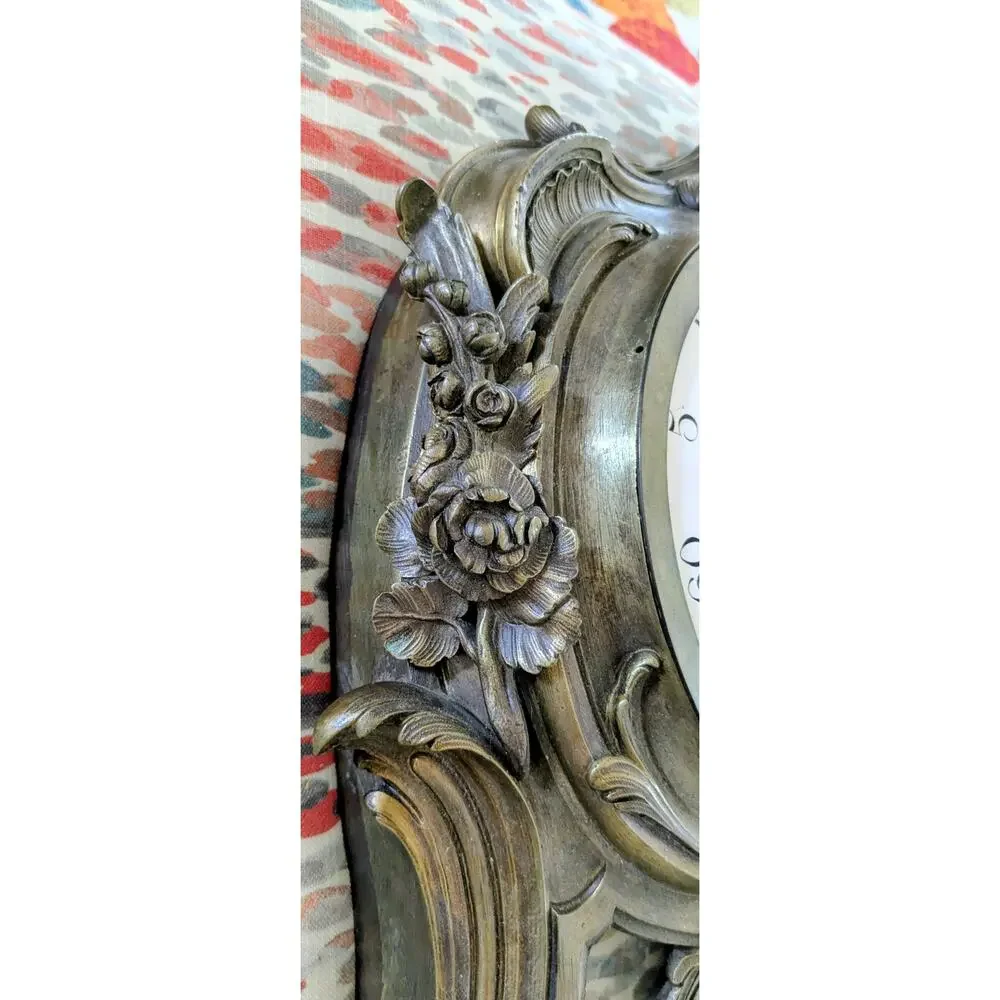 Vintage 19th Century French Rococo Cartel Clock Sign Caffieri Bronze Wall Clock